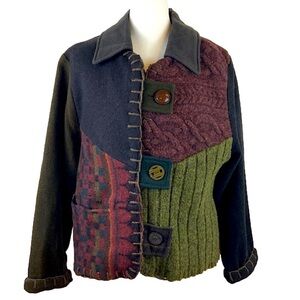 Mixed Patchwork Repurposed Wool Sweater Jacket Handmade by Baabaazuzu